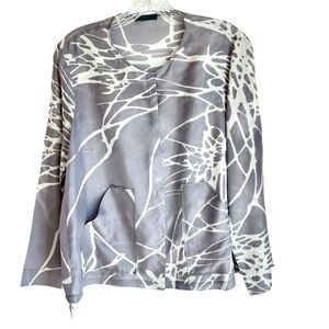 OSKA 100% Silk Gray White Print Blouse Size 0